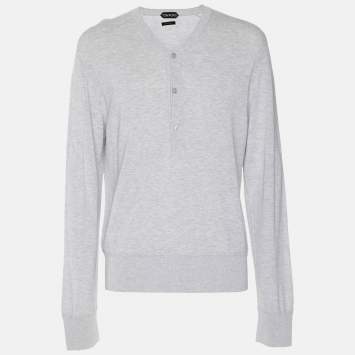 Pre Owned Tom Ford Grey Jersey Full Sleeve Henley T-Shirt L