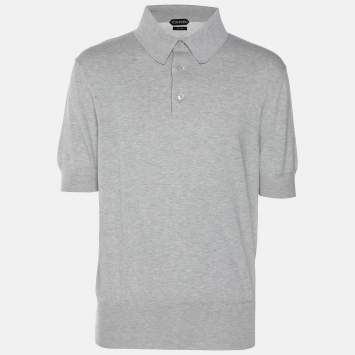 Pre Owned Tom Ford Grey Cotton Knit Polo T-Shirt XL