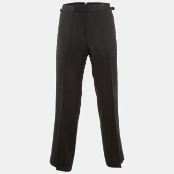 Pre Owned Tom Ford Black Wool & Mohair Trim Detail Pants S