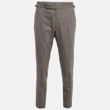 Pre Owned Tom Ford Grey Patterned Wool Tailored Trousers  L