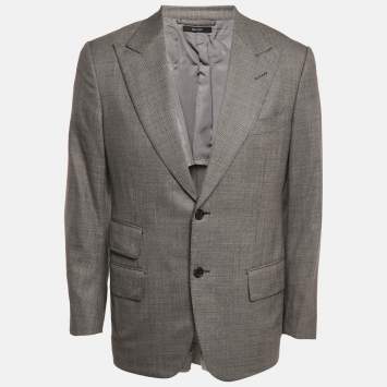 Tom Ford Grey Patterned Wool Regular Fit Blazer L