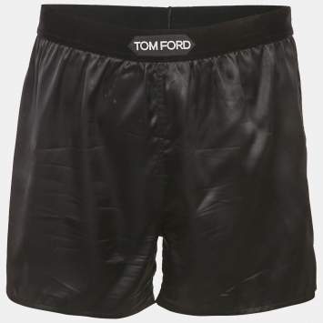 Pre Owned Tom Ford Black Silk Waist Logo Detail Shorts M