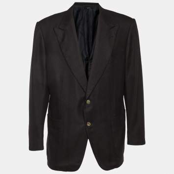 Tom Ford Black Herringbone Silk and Cashmere Single Breasted Blazer XXXL