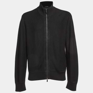 Tom Ford Black Textured Wool & Silk Zip Up Jacket XXL