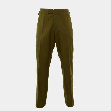 Tom Ford Dark Khaki Green Cotton Buckled Waist Trousers XXXL