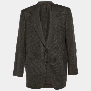 Tom Ford Black Patterned Wool Suede Patch Detail Shelton Blazer 4XL