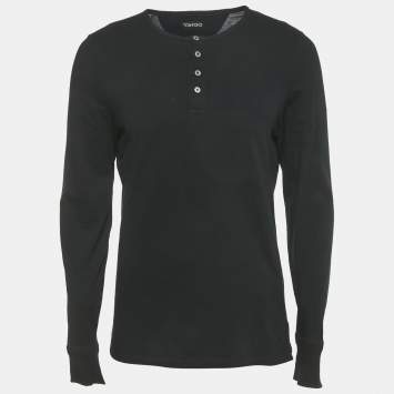 Tom Ford Navy Blue Cotton Long-Sleeved Henley T-Shirt L