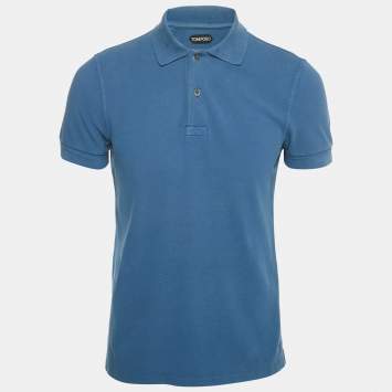 مملوكة مسبقًا Tom Ford Blue Pique Cotton Polo T-Shirt S