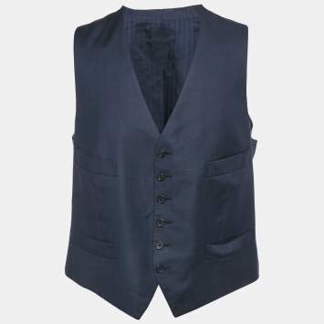 Pre Owned Tom Ford Navy Blue Wool Button Front Tailored Waistcoat XL