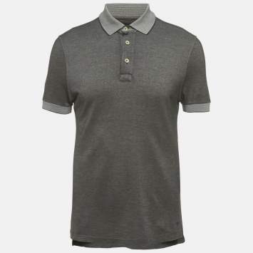 Pre Owned Tom Ford Black Cotton & Silk Pique Polo T-Shirt L
