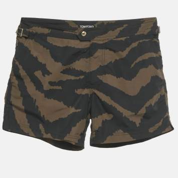 Pre Owned Tom Ford Brown Animal Print Synthetic Swim Shorts S