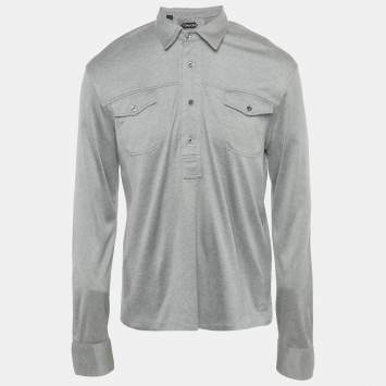 Pre Owned Tom Ford Grey Cotton Long Sleeve Polo T-Shirt M
