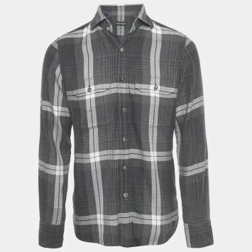 Pre Owned Tom Ford Grey Plaid Cotton Button Front Shirt M
