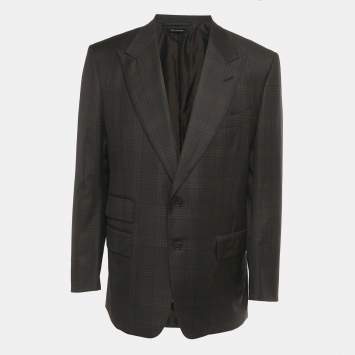Pre Owned Tom Ford Brown Checkered Wool Single Breasted Blazer XXL 