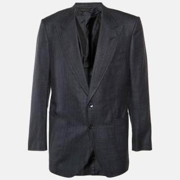 مملوكة مسبقًا Tom Ford Charcoal Grey Wool & Linen Blazer L