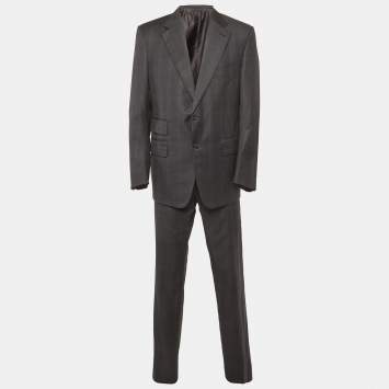 Pre Owned بدلة توم فورد بنمط مربعات سوداء صوف مقاس كبير جدًا جدًا جدًا