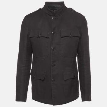 Pre Owned Tom Ford Black Cotton Military Button Up Jacket XXL