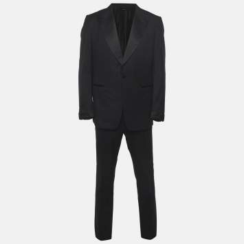 Pre Owned Tom Ford Black Wool and Satin Trim Shelton Tuxedo Set L