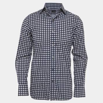 Pre Owned Tom Ford Navy Blue Polka Dot Print Cotton Button Up Shirt S