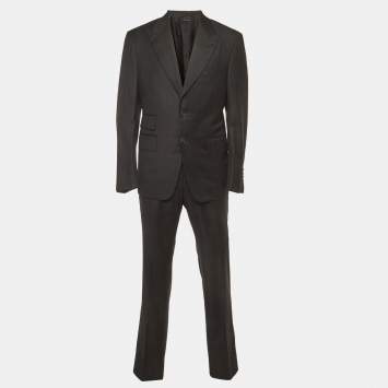 Pre Owned Tom Ford Black Striped Wool Shelton Suit XL