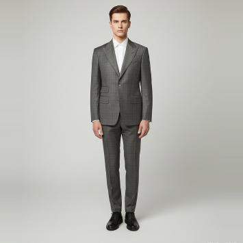 Pre Owned Tom Ford Grey Checked Wool Shelton Suit L