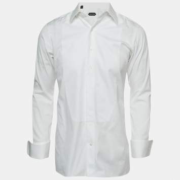Pre Owned Tom Ford White Cotton Long Sleeve Tuxedo Shirt M 