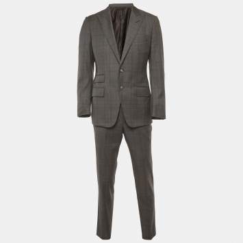 Pre Owned Tom Ford Grey Plaid Virgin Wool Tailored Suit M