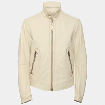 Pre Owned Tom Ford White Leather Blouson Jacket S