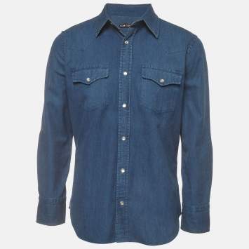 Pre Owned Tom Ford Blue Chambray Button Down Shirt L
