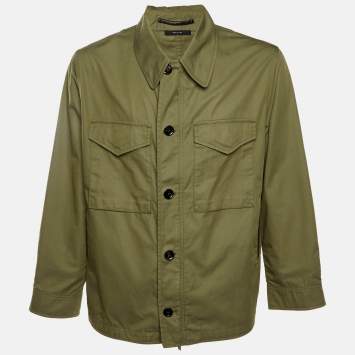 Pre Owned Tom Ford Sage Green Gabardine Zip-Up Enzyme Field Jacket XXXL