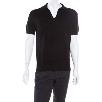 Pre Owned Tom Ford Black Tricot Knit Short Sleeve Polo T-Shirt XXL