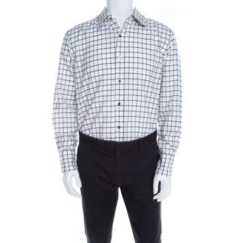 Pre Owned Tom Ford Brown and White Checked Cotton Long Sleeve Button Front Shirt XL