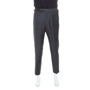 Pre Owned Tom Ford Grey Wool Waist Buckle Detail Regular Fit Trousers L