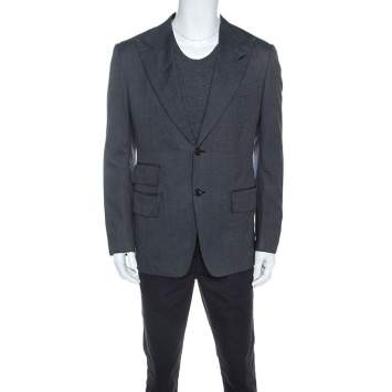 Pre Owned Tom Ford Grey Wool and Silk Blend Regular Fit Blazer L