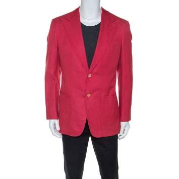 Pre Owned Tom Ford Coral Pink Silk Woven Sport Coat L
