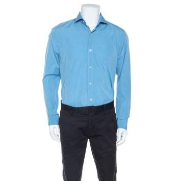 Pre Owned Tom Ford Blue Pinpoint Cotton Classic Fit Shirt XL