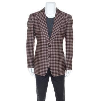 Pre Owned Tom Ford Brown Checked Wool Blazer XL