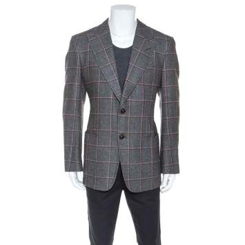 Pre Owned Tom Ford Grey Checked Wool Silk Blend Blazer XL