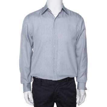 مملوكة مسبقًا Tom Ford Grey Textured Cotton Button Front Long Sleeve Shirt M
