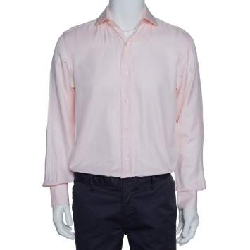 Pre Owned Tom Ford Pale Pink Cotton Herringbone Pattern Button Front Shirt M 