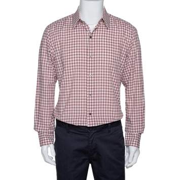 Pre Owned Tom Ford Light Brown Gingham Check Cotton Long Sleeve Shirt XXL