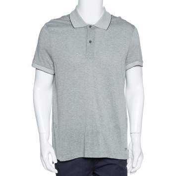 Pre Owned Tom Ford Grey Cotton Blend Pique Knit Polo T-Shirt L