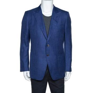 Pre Owned Tom Ford Blue Checked Wool & Silk Blend Tailored Jacket XL