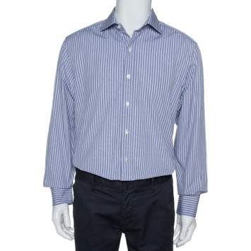 Pre Owned Tom Ford Navy Blue & White Striped Cotton Long Sleeve Shirt XXL