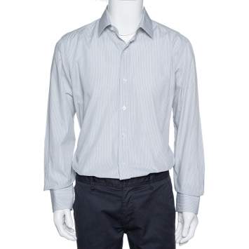 Pre Owned Tom Ford White & Black Pinstriped Cotton Long Sleeve Shirt XXL