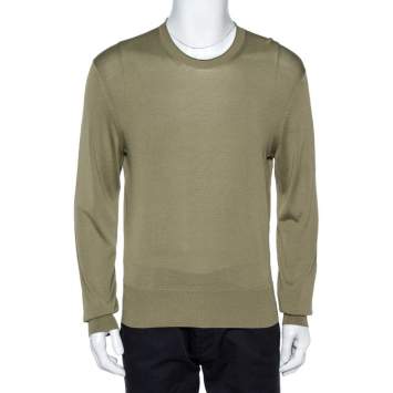 Pre Owned Tom Ford Olive Green Silk Knit Crew Neck Jumper XL