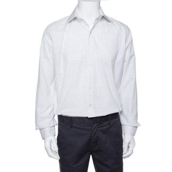 Pre Owned Tom Ford White Checked Cotton Su Misura Long Sleeve Shirt XL