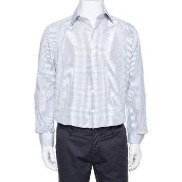 Pre Owned Tom Ford White Checked Cotton Su Misura Long Sleeve Shirt XL