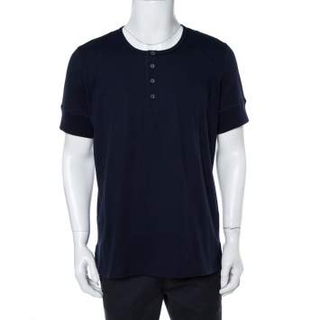 Pre Owned Tom Ford  Navy Blue Cotton Marl Jersey Henley T-Shirt 3XL