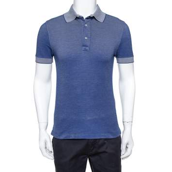 Pre Owned Tom Ford Navy Blue Pique Knit Polo T Shirt M